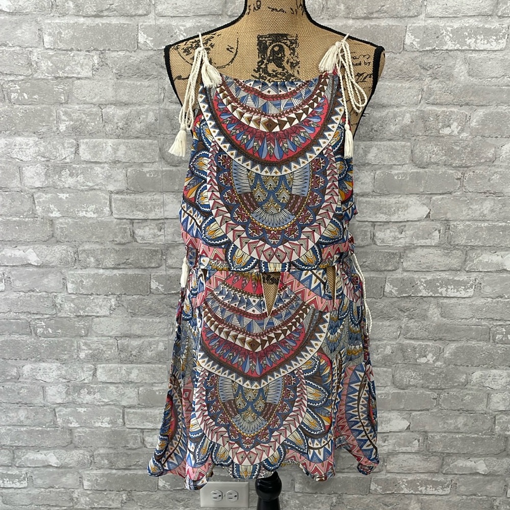 Earthbound Cutout Tassel Aztec Mini Dress